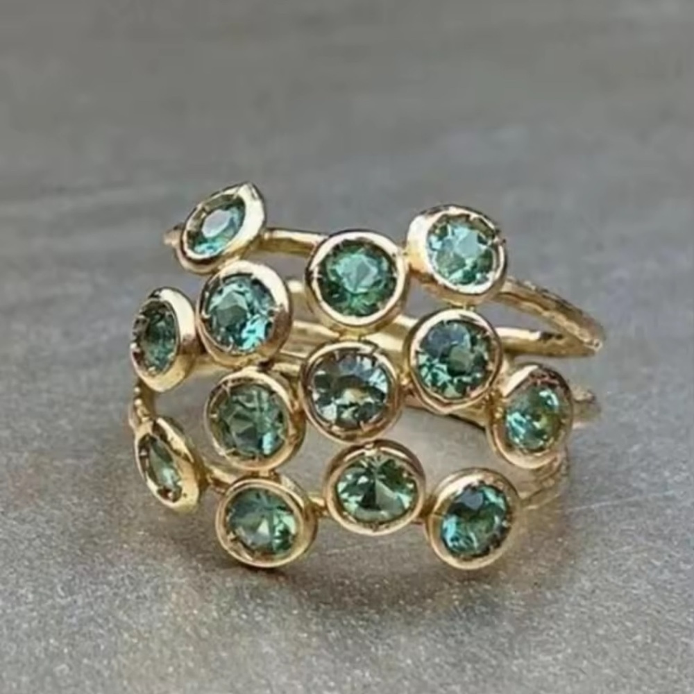 NEW Gold Plated Green Rhinestone Cocktail Ring - 10
